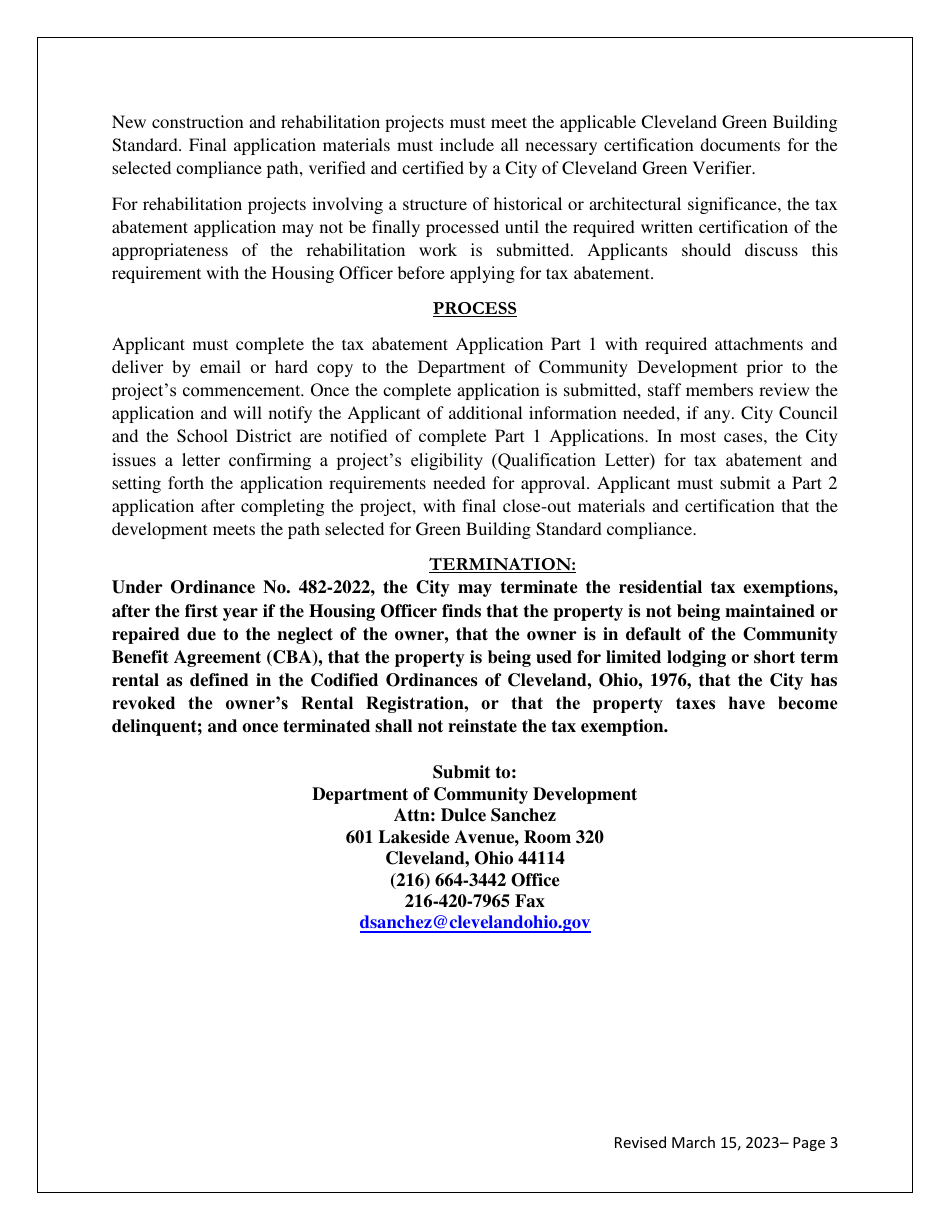 Residential Tax Abatement Multifamily Structure Application - City of Cleveland, Ohio, Page 3
