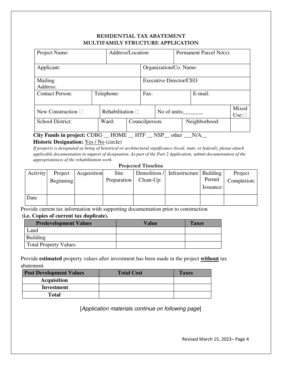 Residential Tax Abatement Multifamily Structure Application - City of Cleveland, Ohio, Page 4