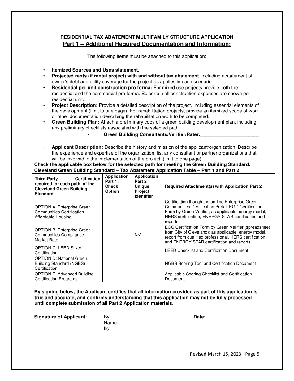Residential Tax Abatement Multifamily Structure Application - City of Cleveland, Ohio, Page 5