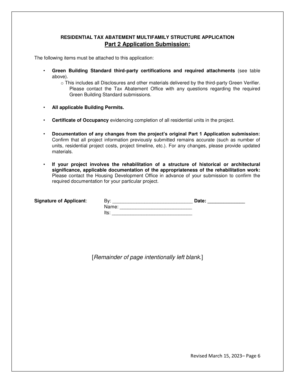 City of Cleveland, Ohio Residential Tax Abatement Multifamily Structure