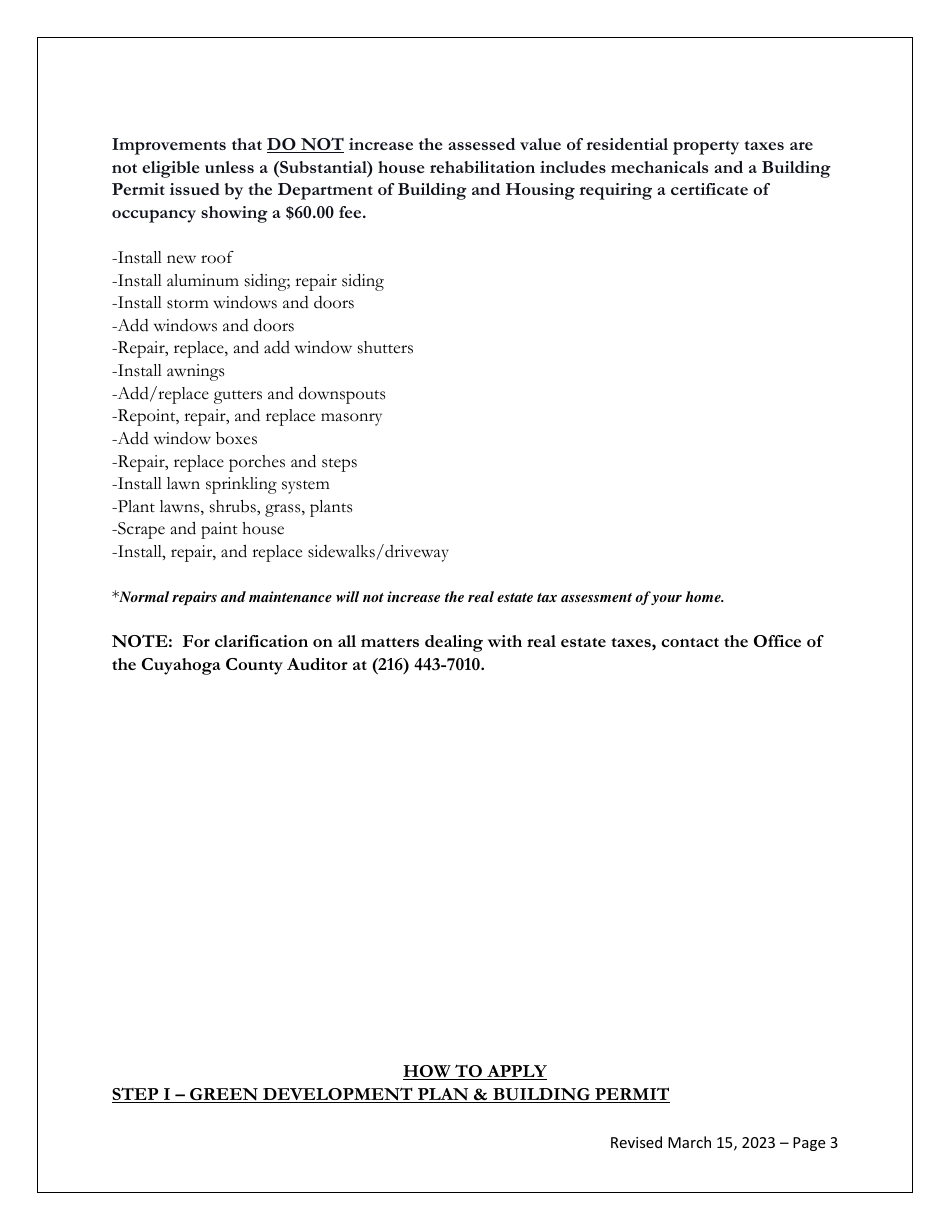 Residential Tax Abatement Single and Two Family Structure Application - City of Cleveland, Ohio, Page 3