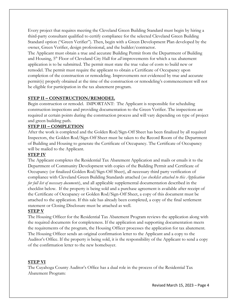 Residential Tax Abatement Single and Two Family Structure Application - City of Cleveland, Ohio, Page 4