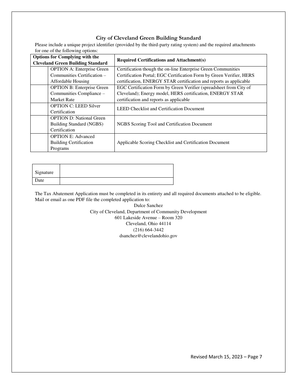 Residential Tax Abatement Single and Two Family Structure Application - City of Cleveland, Ohio, Page 7