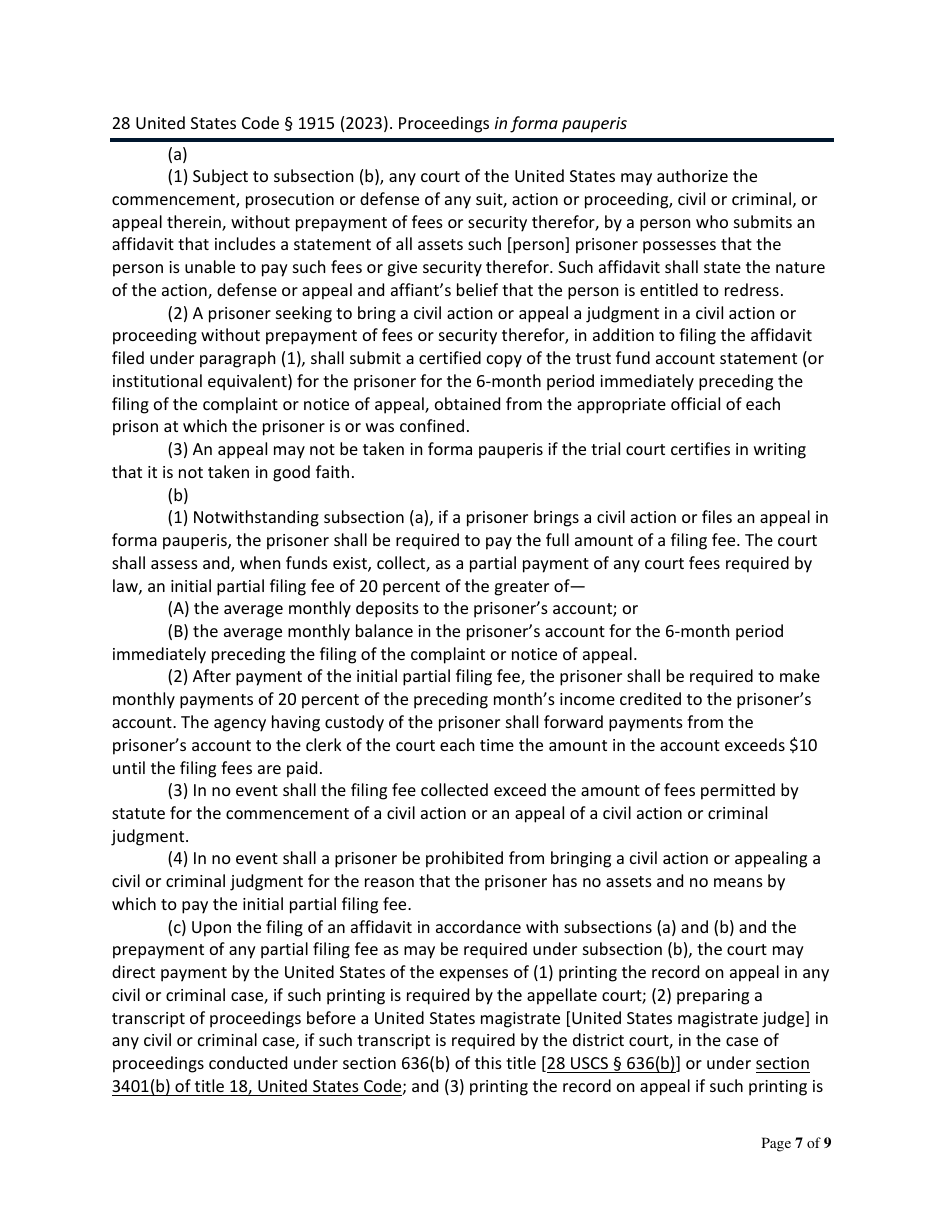 Motion to Proceed Without Prepaying Filing Fee--with Required Affidavit and Authorization (Incarcerated Party) - Utah, Page 7