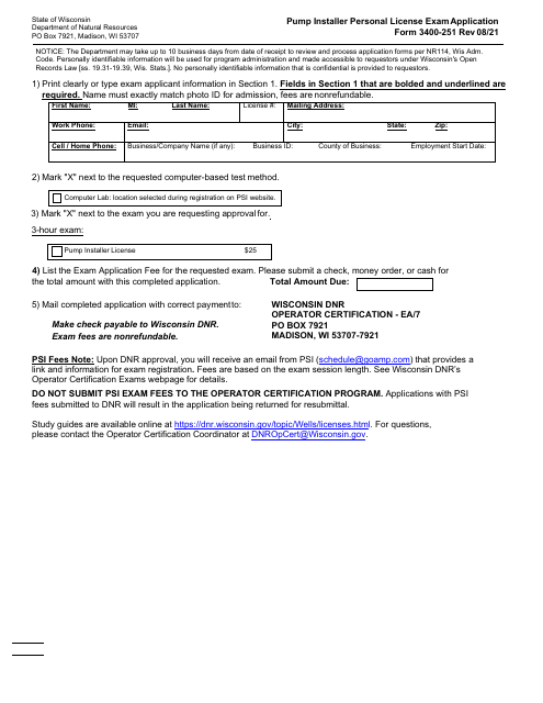 Form 3400-251  Printable Pdf