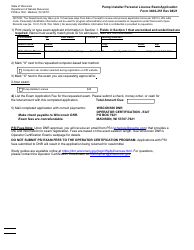 Form 3400-251 Pump Installer Personal License Exam Application - Wisconsin