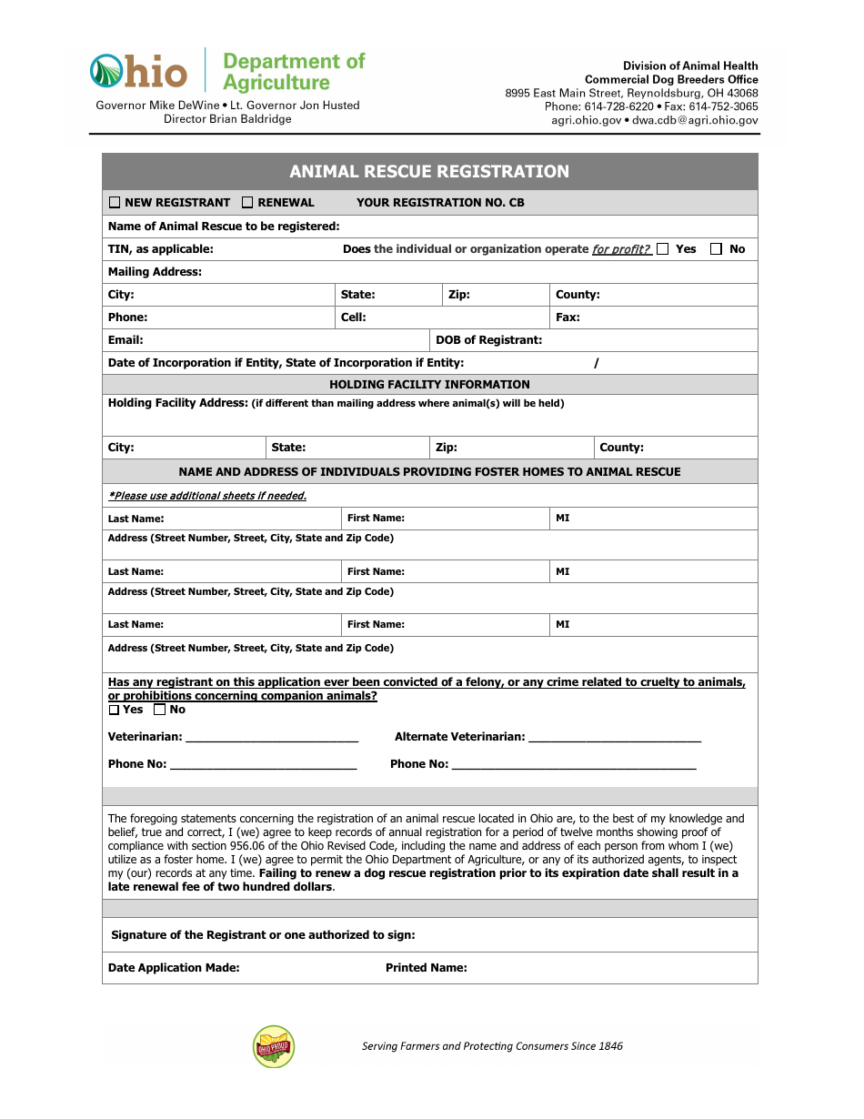 Animal Rescue Registration - Ohio, Page 1