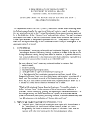 Serious Adverse Event Report Form - Massachusetts