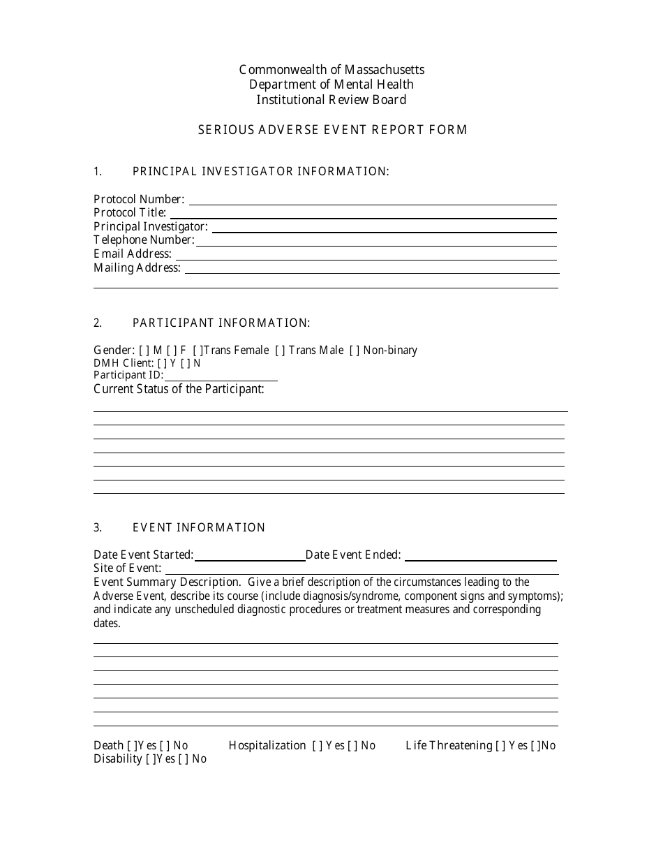 Massachusetts Serious Adverse Event Report Form - Fill Out, Sign Online ...