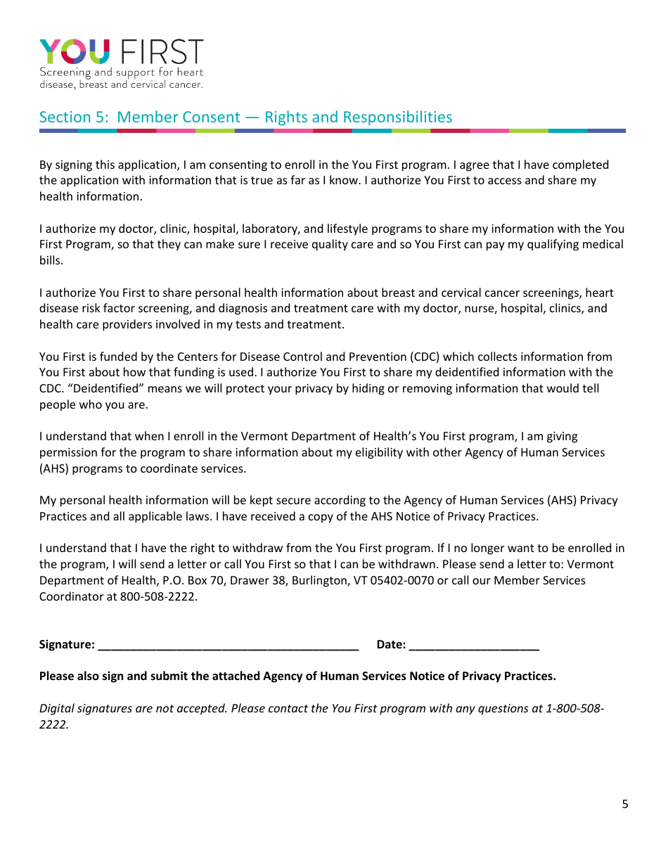 You First Membership Application - Vermont, Page 5