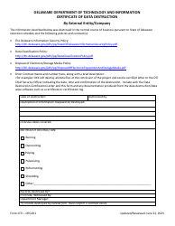 Document preview: Form DTI-DES001 Certificate of Data Destruction by External Entity/Company - Delaware