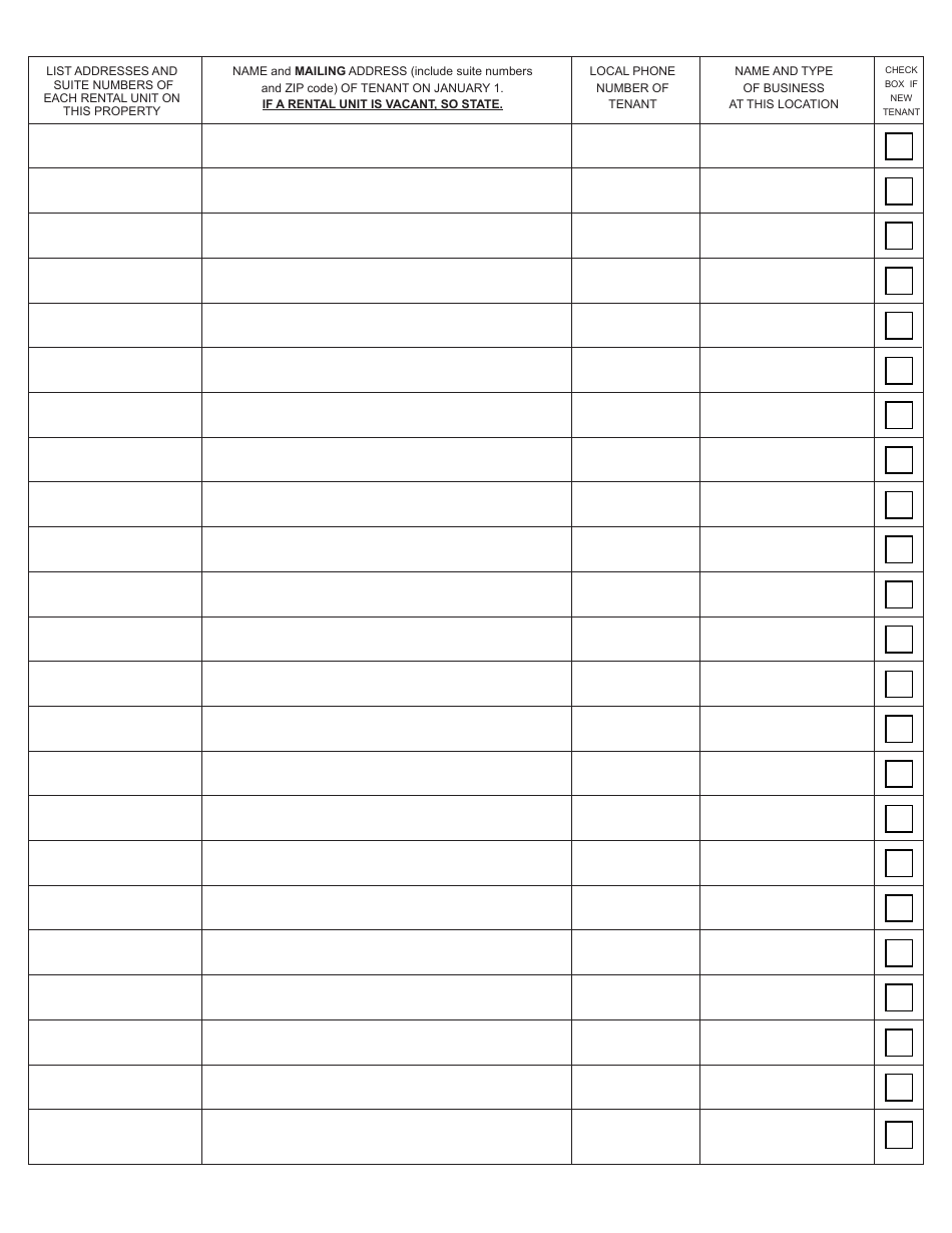 Form FCA3012 Schedule for Landlord Report of Tenants - County of Fresno, California, Page 1