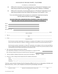 Form FCA3027 Affidavit for Exemption of Personal Property for an Insurance Company or Financial Corporation - County of Fresno, California
