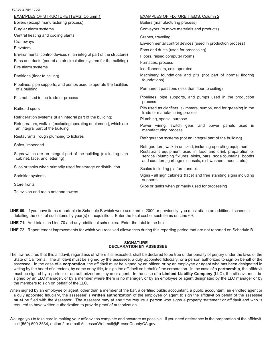 Instructions for Form FCA3012 Landlord Report of Tenants - County of Fresno, California, Page 2