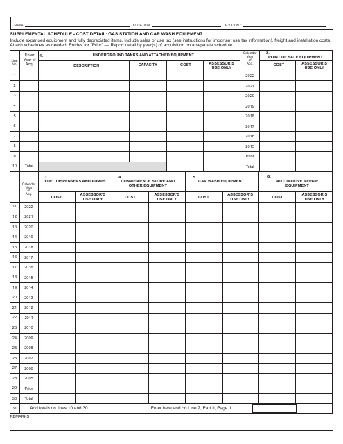 Supplemental Schedule - Cost Detail: Gas Station and Car Wash Equipment - County of Fresno, California