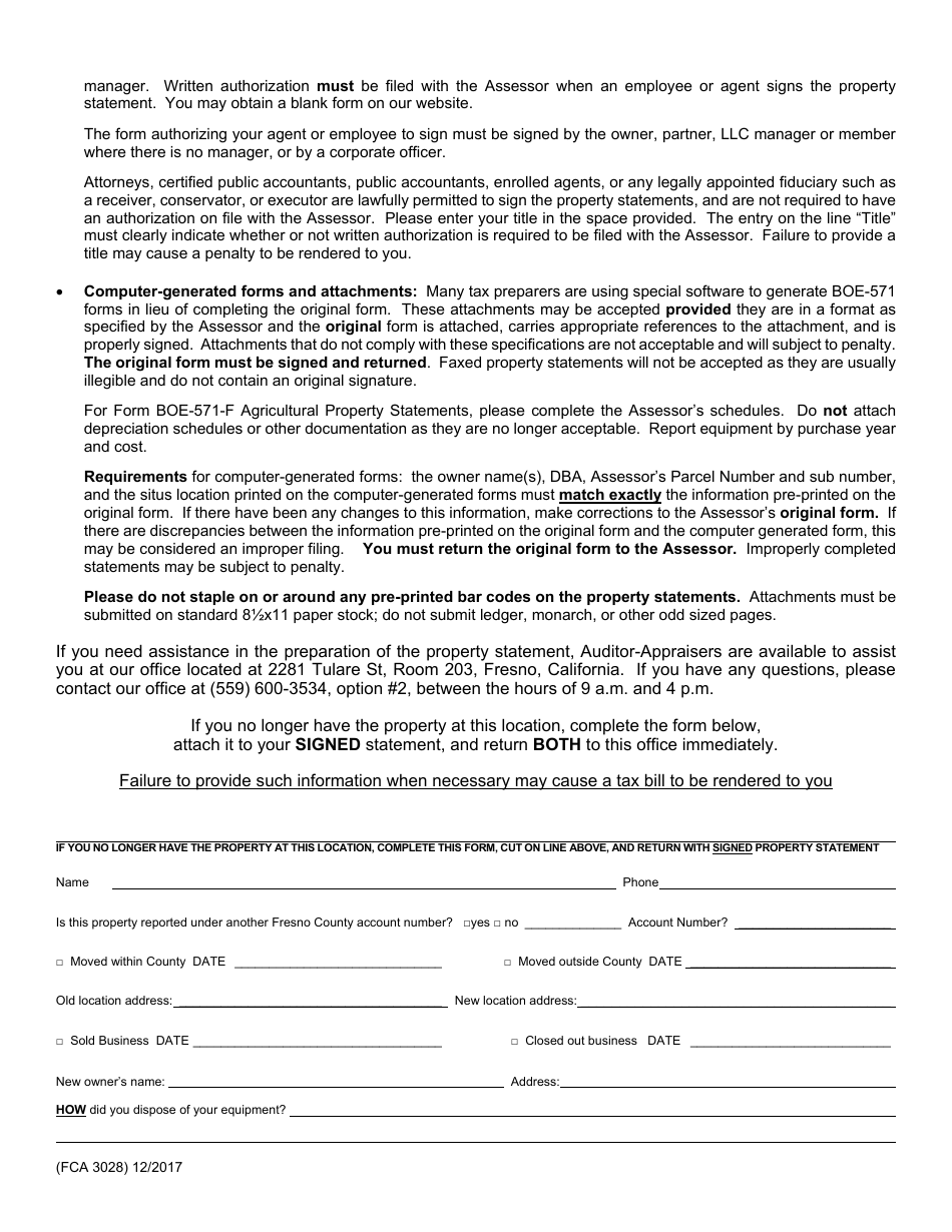 Form FCA3028 Additional Instructions for Filing Property Statements - County of Fresno, California, Page 2