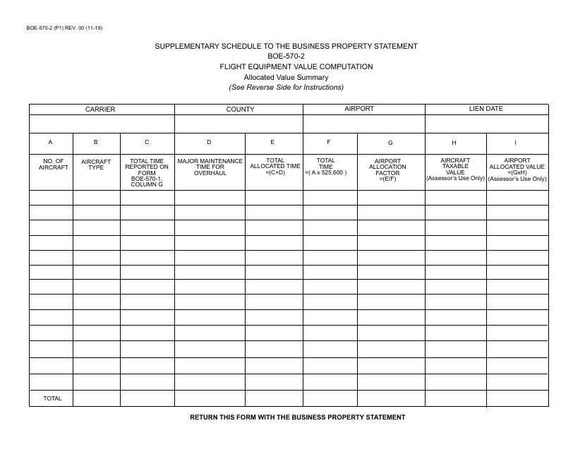 Form BOE-570-2 Supplementary Schedule to the Business Property Statement - California