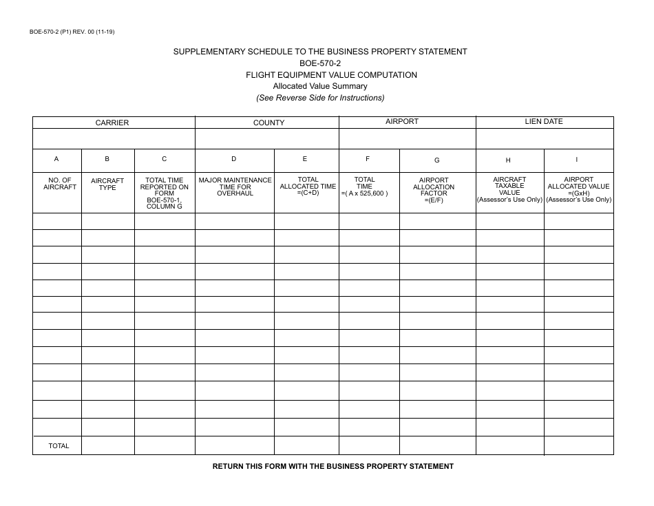 Form BOE-570-2 Supplementary Schedule to the Business Property Statement - California, Page 1