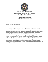 Document preview: Application for State Meat and Poultry Establishment License - Mississippi