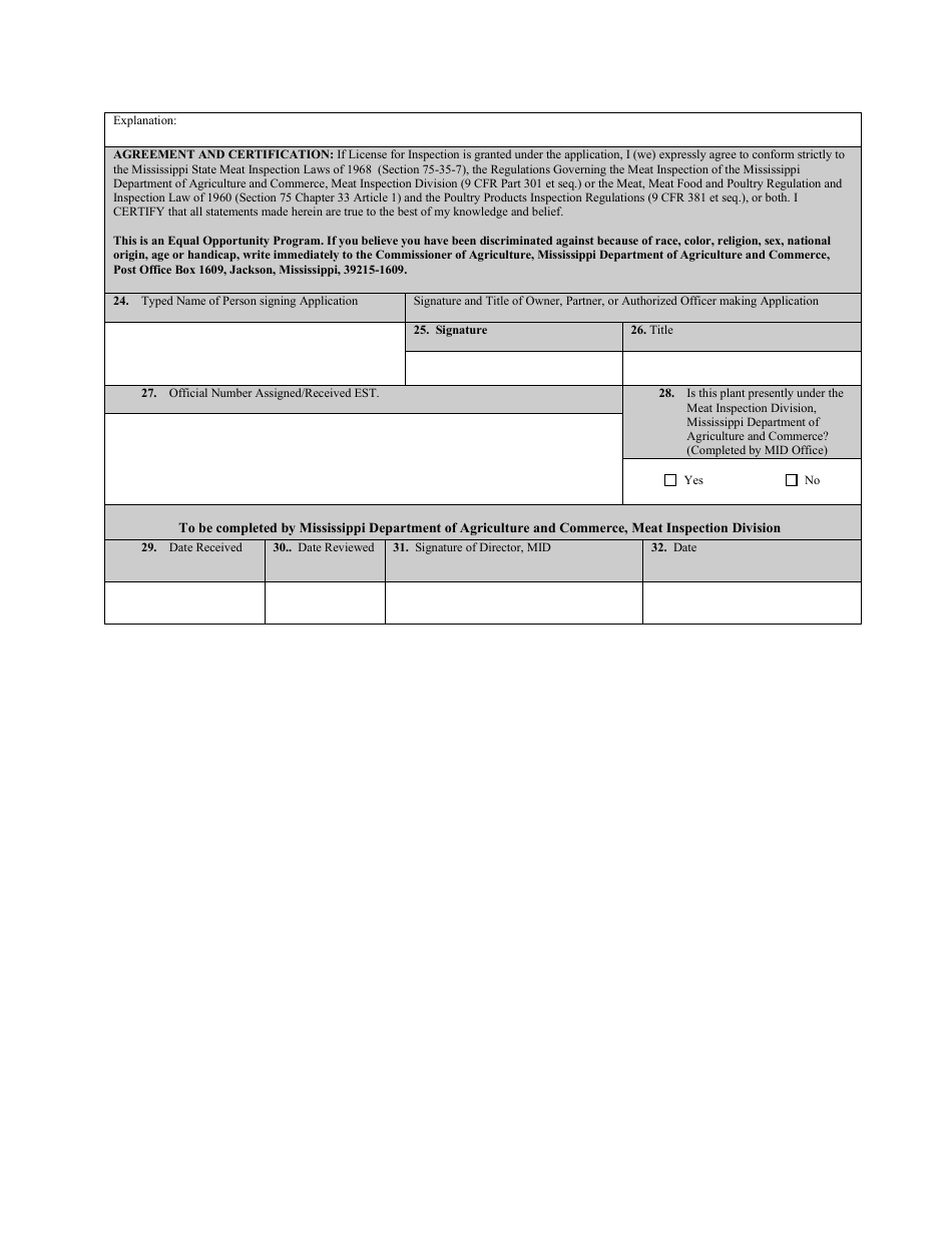 Application for State Meat and Poultry Establishment License - Mississippi, Page 4