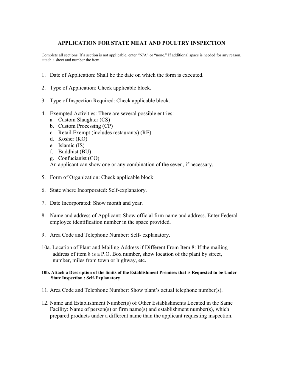 Application for State Meat and Poultry Establishment License - Mississippi, Page 5