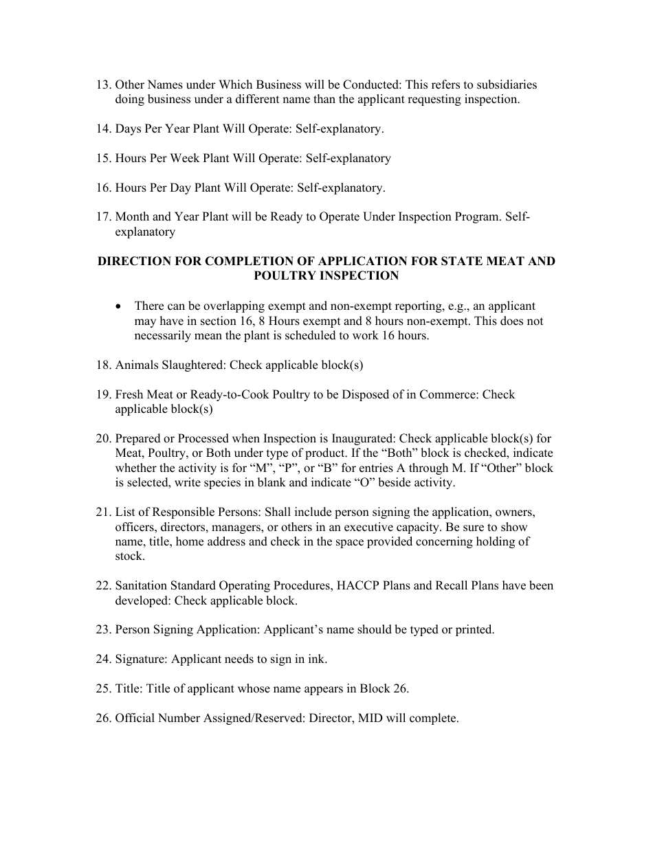 Application for State Meat and Poultry Establishment License - Mississippi, Page 6