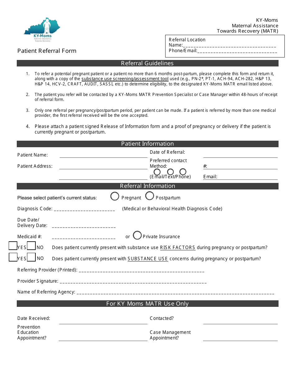 Patient Referral Form - Ky-Moms Maternal Assistance Towards Recovery (Matr) - Kentucky, Page 1