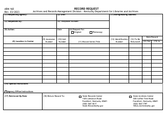 Form ARM-160 Record Request - Kentucky, Page 2