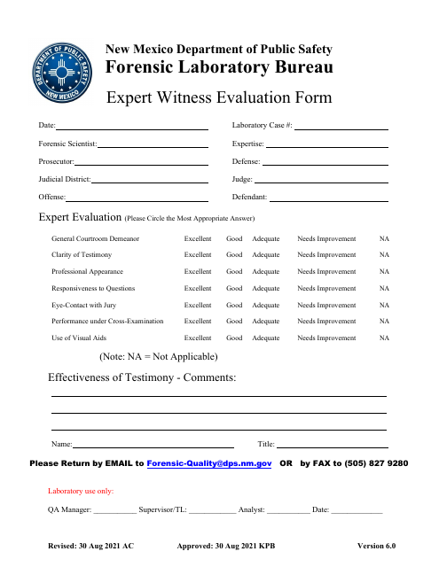 Expert Witness Evaluation Form - New Mexico Download Pdf