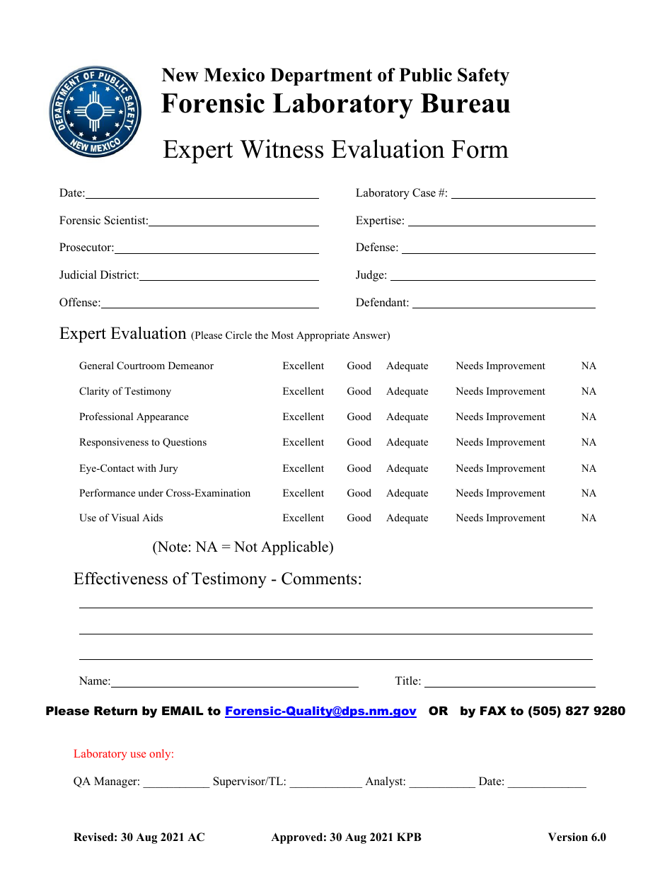 Expert Witness Evaluation Form - New Mexico, Page 1