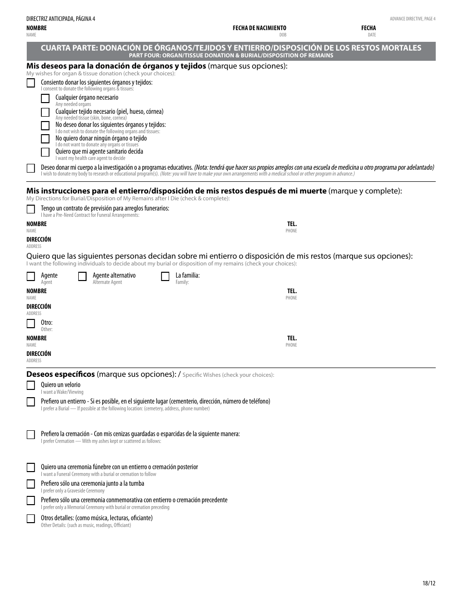 Directriz Anticipada Para La Atencion Medica De Vermont - Vermont (English / Spanish), Page 6