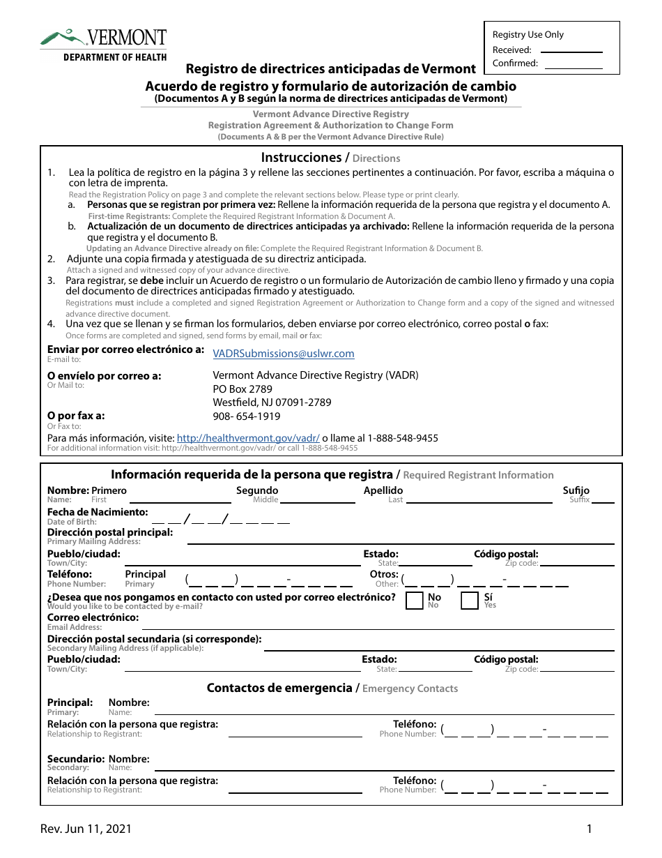 Directriz Anticipada Para La Atencion Medica De Vermont - Vermont (English / Spanish), Page 9