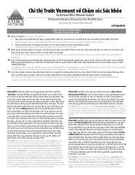 Document preview: Advance Directive Short Form - Vermont (English/Vietnamese)