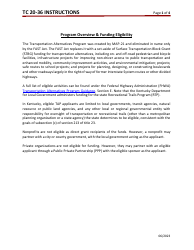 Document preview: Instructions for Form TC20-36 Transportation Alternatives Program (Tap) Application - Kentucky