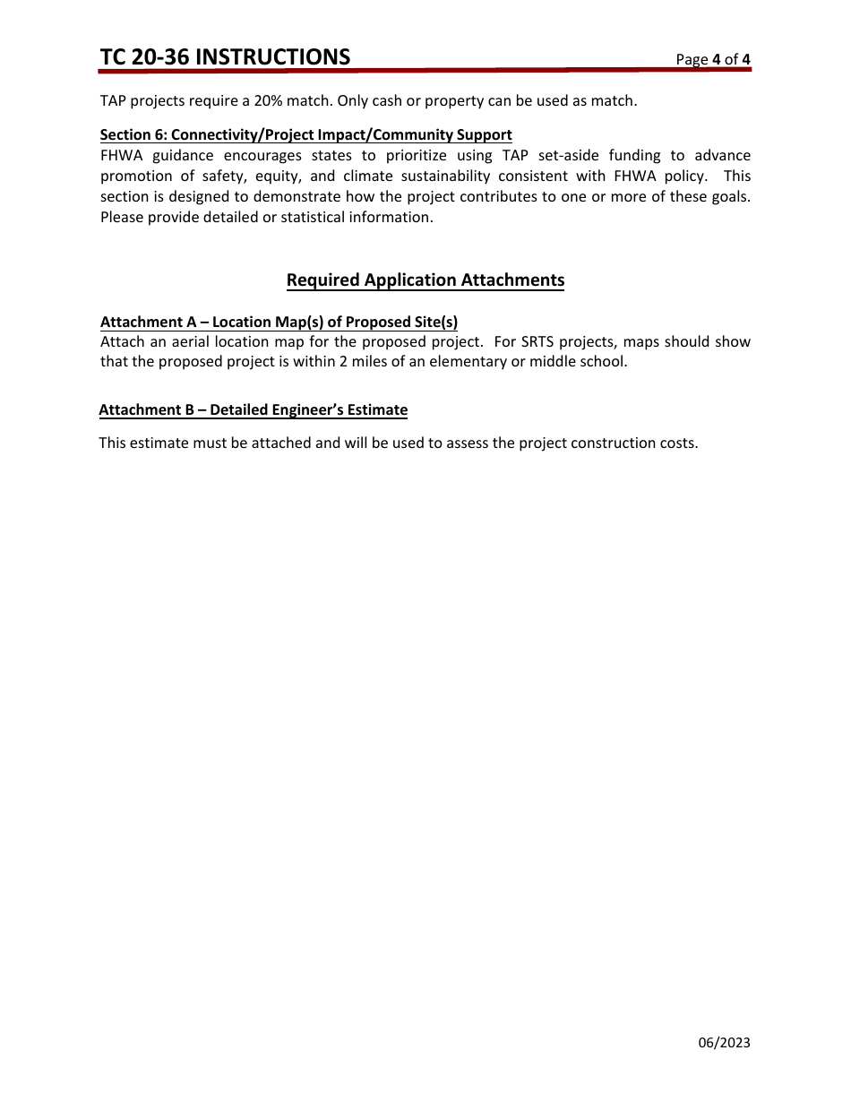 Instructions for Form TC20-36 Transportation Alternatives Program (Tap) Application - Kentucky, Page 4