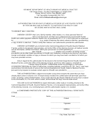 Document preview: Authorization for Release of Medical Records of a Deceased Patient by Person Who Had Authority to Participate in Health Care Decisions When Patient Was Living - Vermont