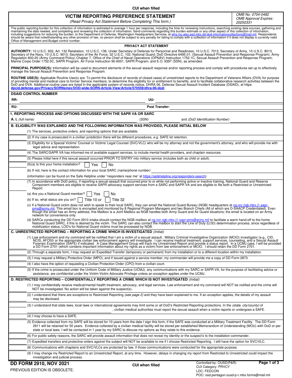 DD Form 2910 Download Fillable PDF Or Fill Online Victim Reporting dd-form-2910-download-fillable-pdf-or-fill-online-victim-reporting