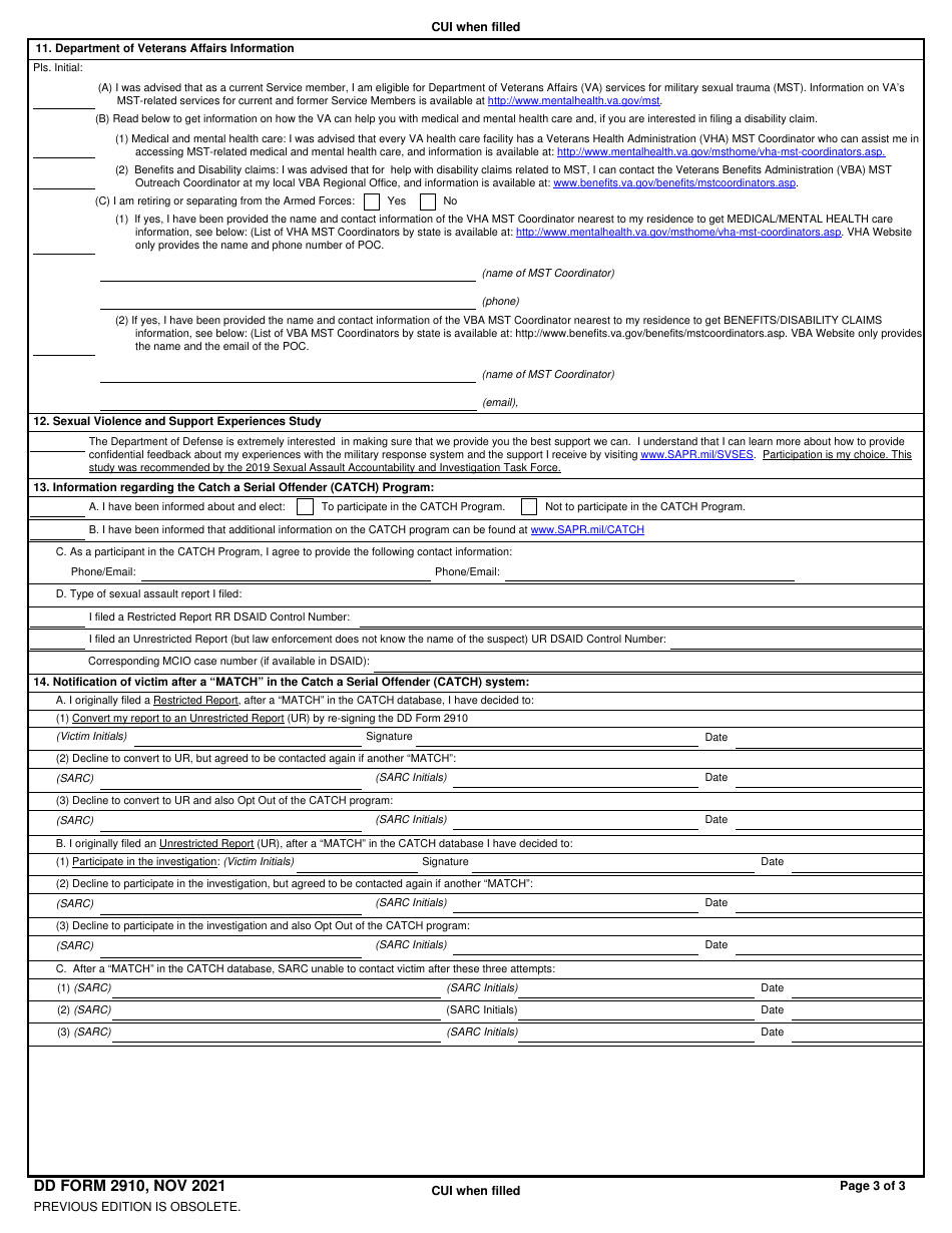 DD Form 2910 Victim Reporting Preference Statement, Page 3