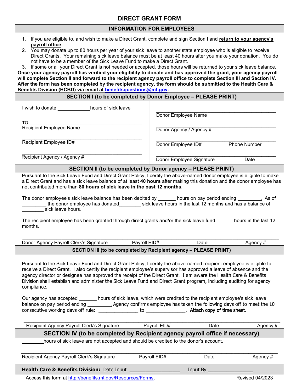 Direct Grant Form - Montana, Page 3