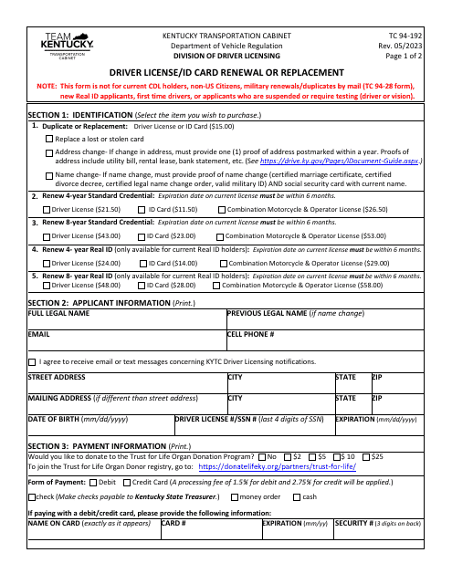 Form TC94-192  Printable Pdf