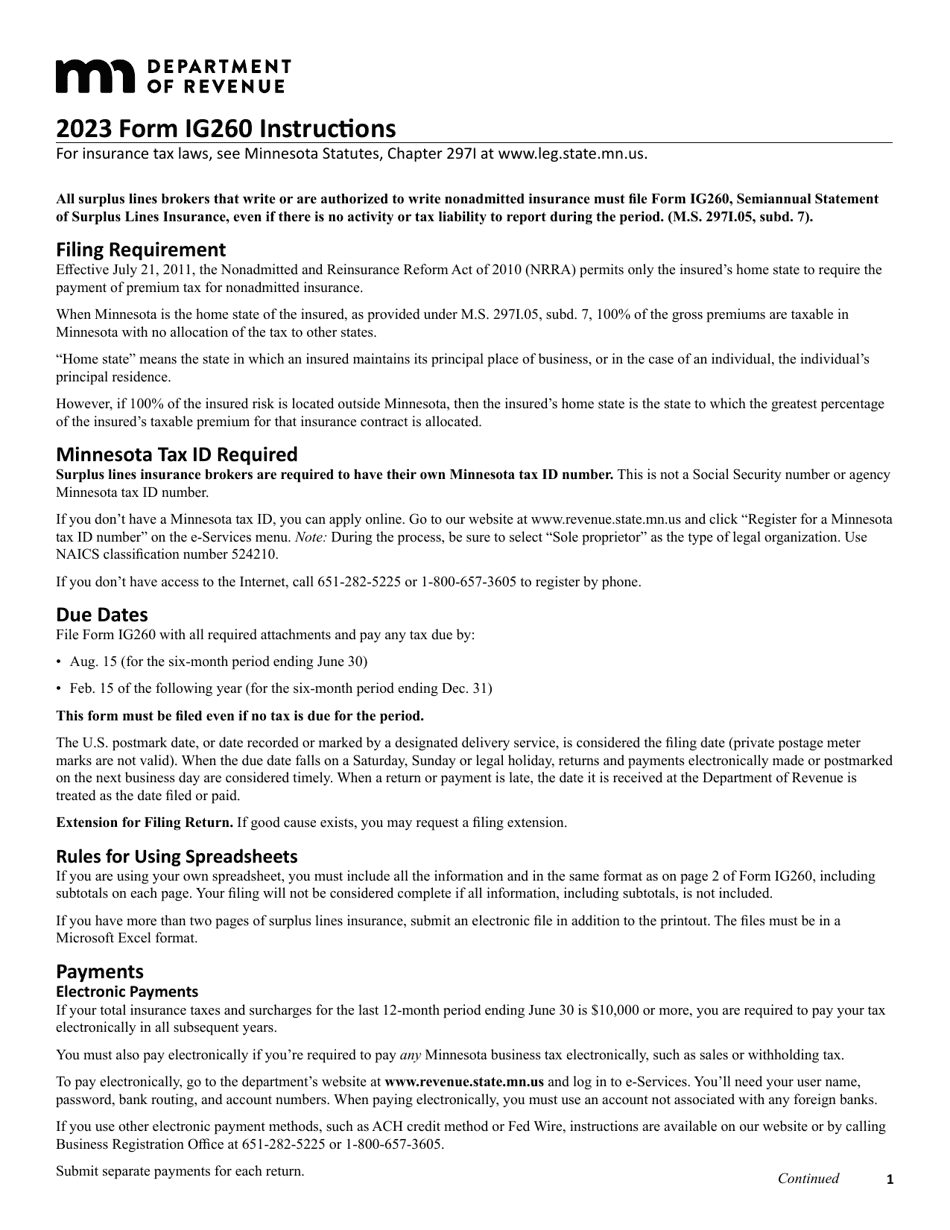 Form IG260 Nonadmitted Insurance Premium Tax Return for Surplus Lines Brokers - Minnesota, Page 3