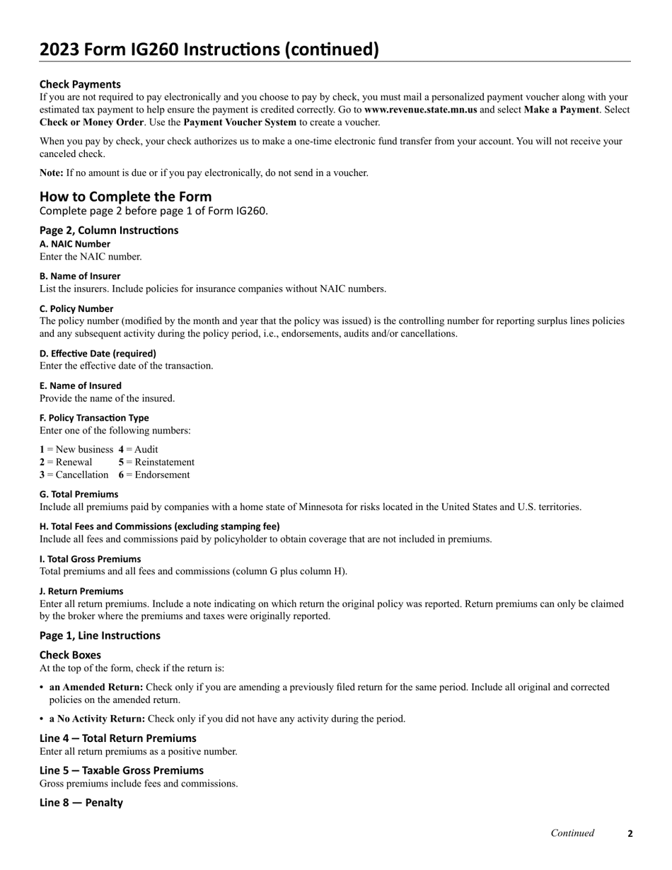 Form IG260 Nonadmitted Insurance Premium Tax Return for Surplus Lines Brokers - Minnesota, Page 4