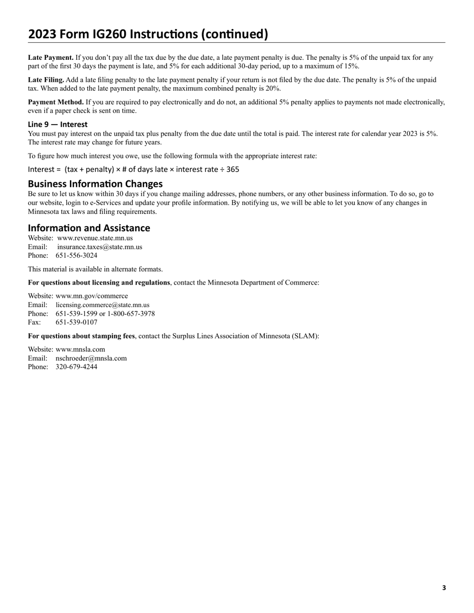 Form IG260 Nonadmitted Insurance Premium Tax Return for Surplus Lines Brokers - Minnesota, Page 5