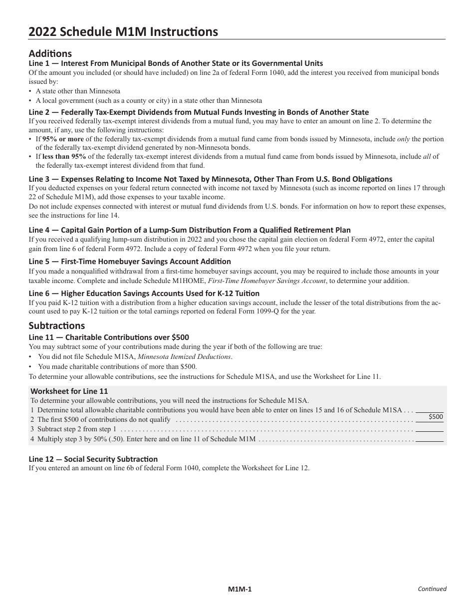 Schedule M1M Income Additions and Subtractions - Minnesota, Page 3