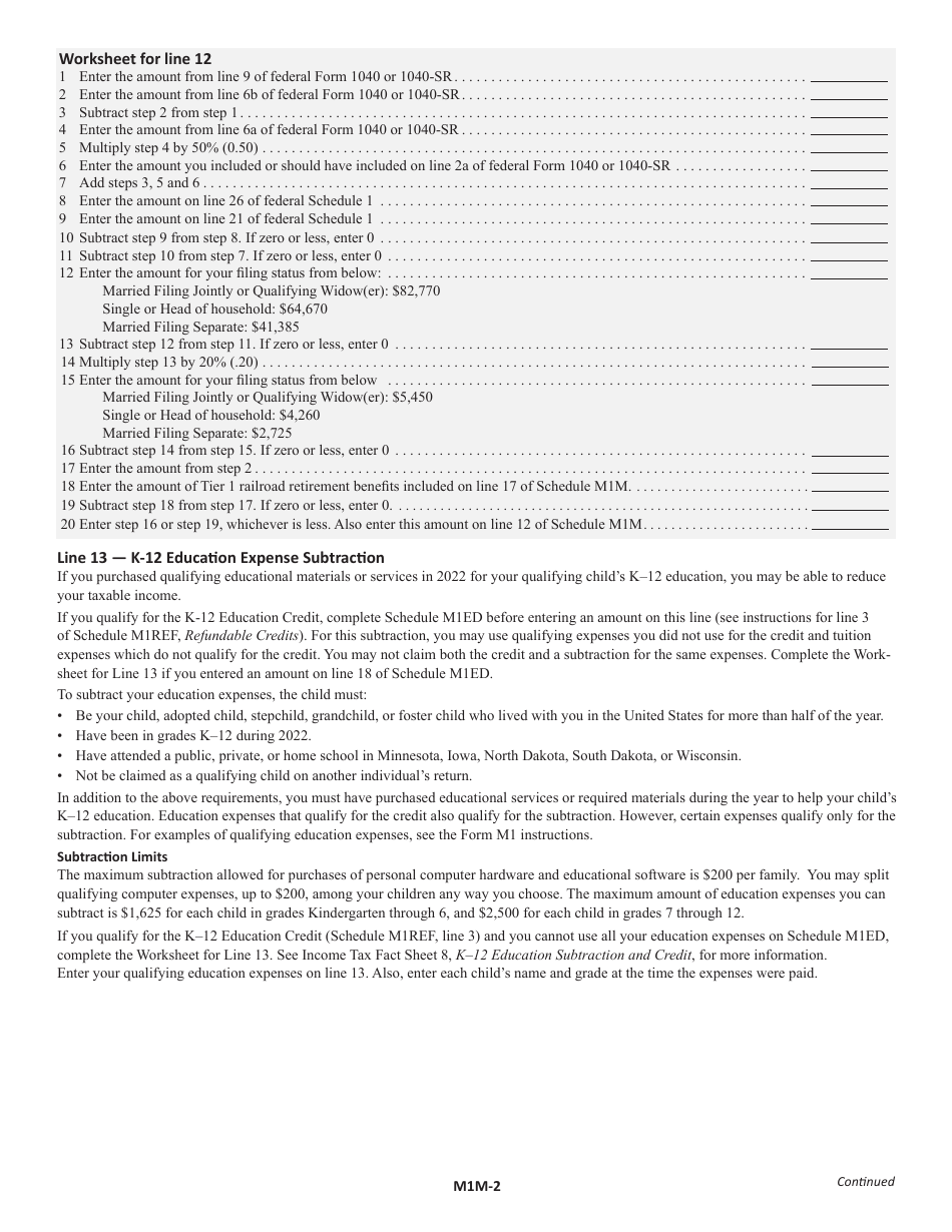 Schedule M1M Income Additions and Subtractions - Minnesota, Page 4