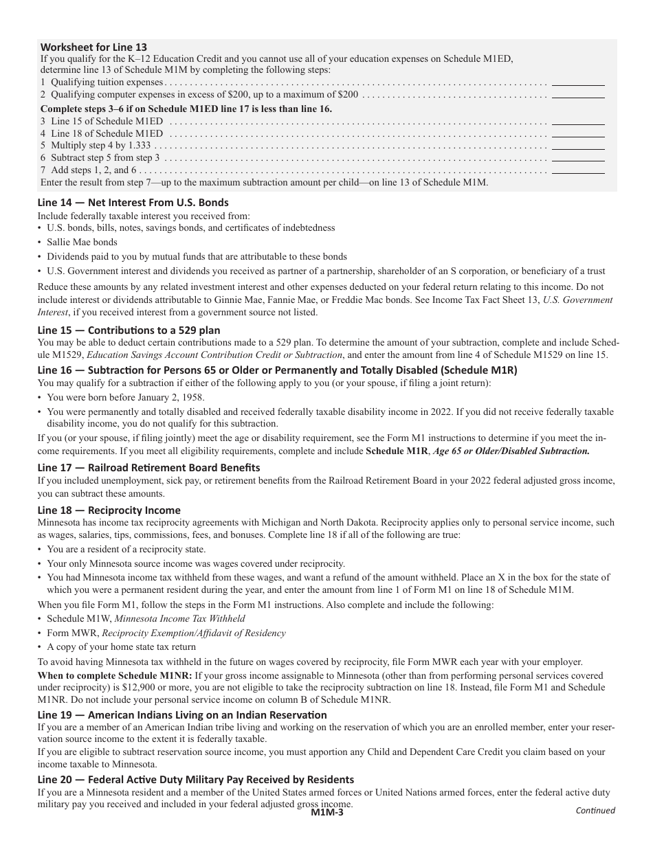 Schedule M1M Income Additions and Subtractions - Minnesota, Page 5