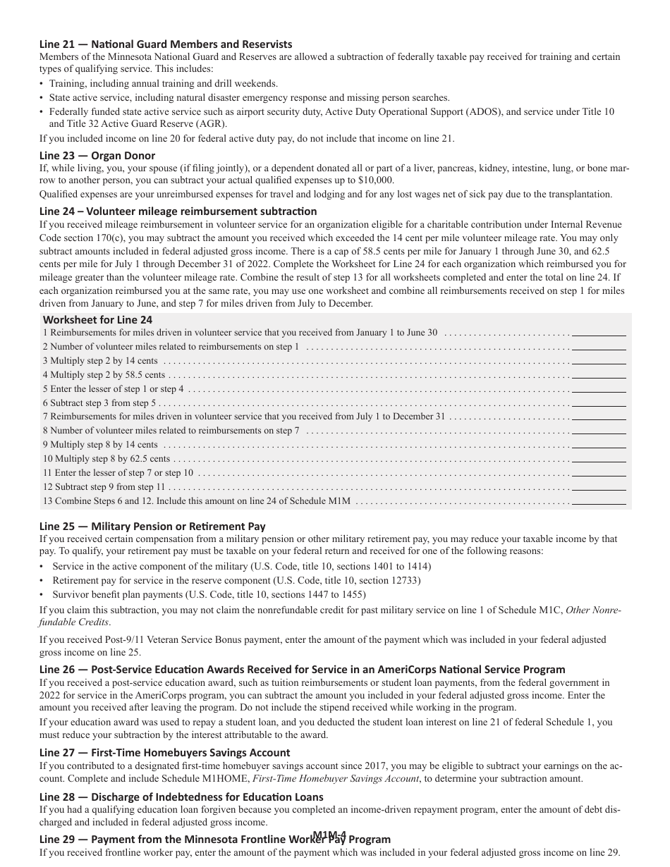 Schedule M1M Income Additions and Subtractions - Minnesota, Page 6