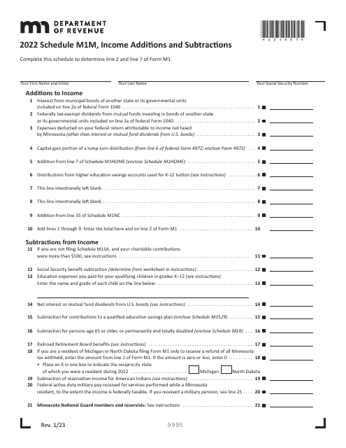 Schedule M1M 2022 Printable Pdf