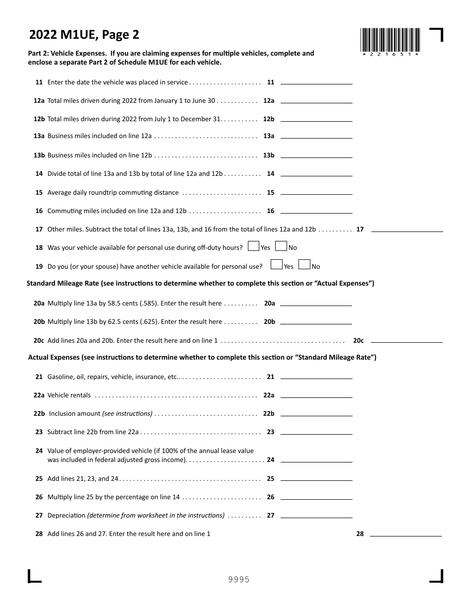 Schedule M1UE Unreimbursed Employee Business Expenses - Minnesota, Page 2