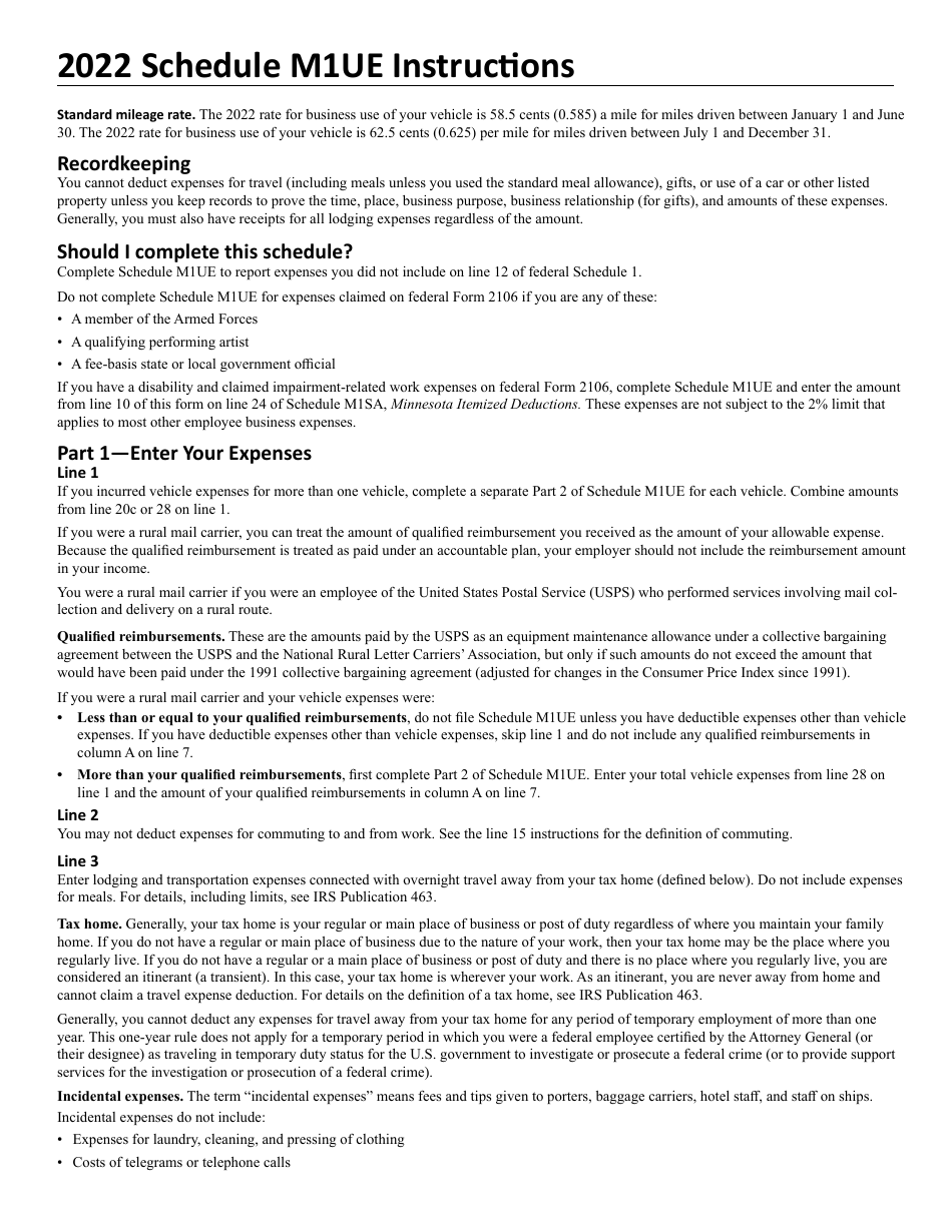 Schedule M1UE Unreimbursed Employee Business Expenses - Minnesota, Page 3